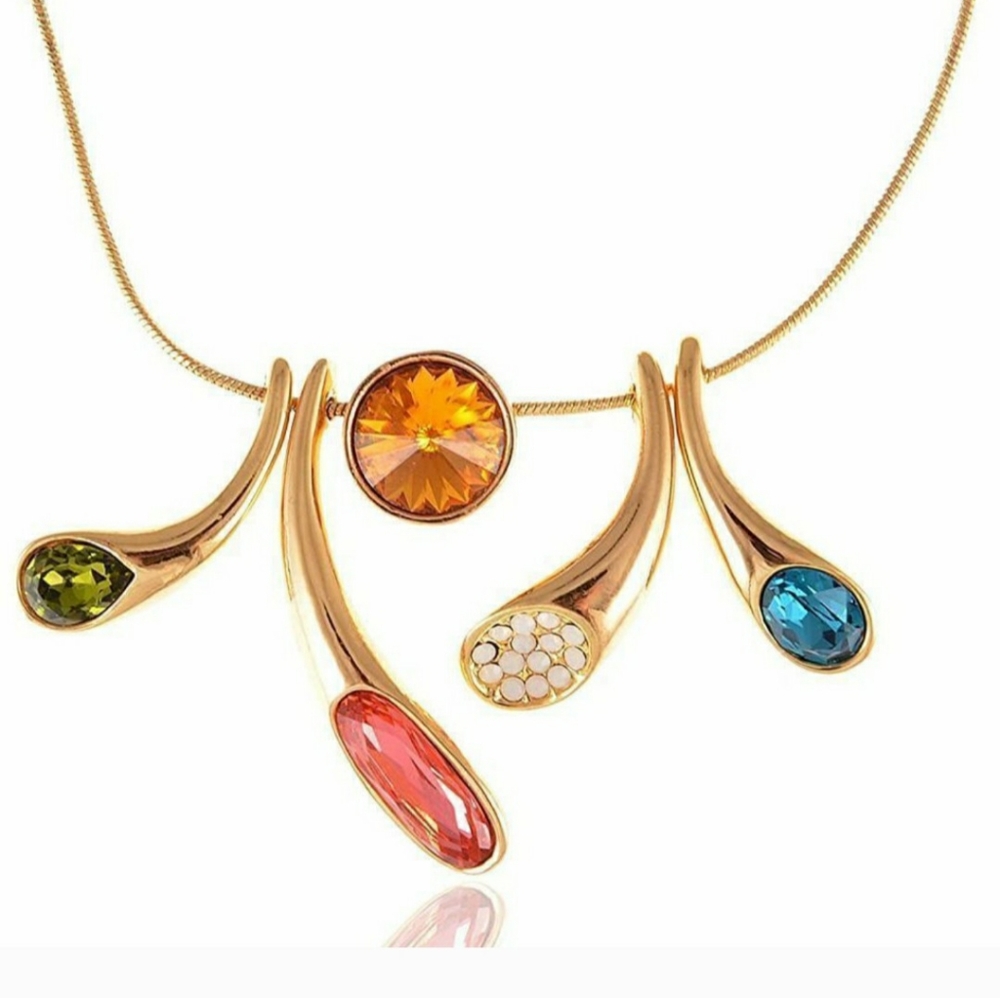 ALILANG Gold Abstract Crystal tusk horn signal lights art bead Necklace NWT